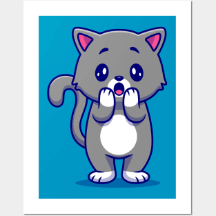 Cute Cat Shock Cartoon Posters and Art